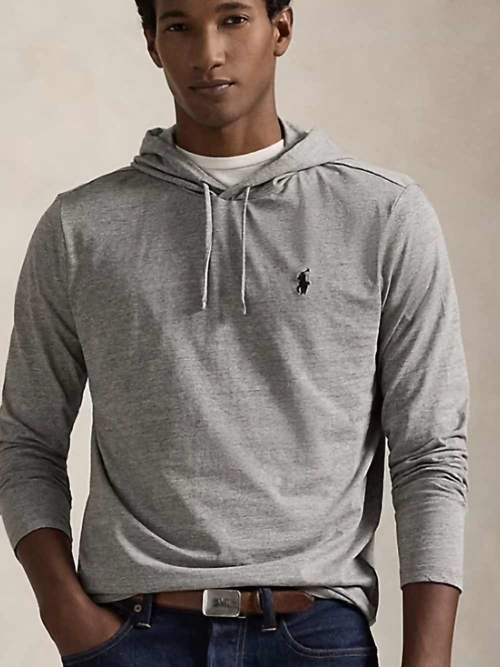 Polo by Ralph Lauren Gray Hooded Long-Sleeve Tee with Embroidered Pony In Grey M